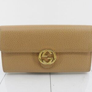 Gucci Tan Leather Continental Wallet with Gold Double G